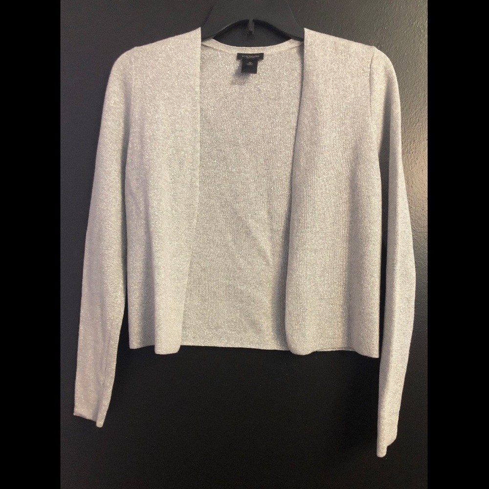 Ann Taylor Silver Sparkle Open-Front Cropped Cardigan